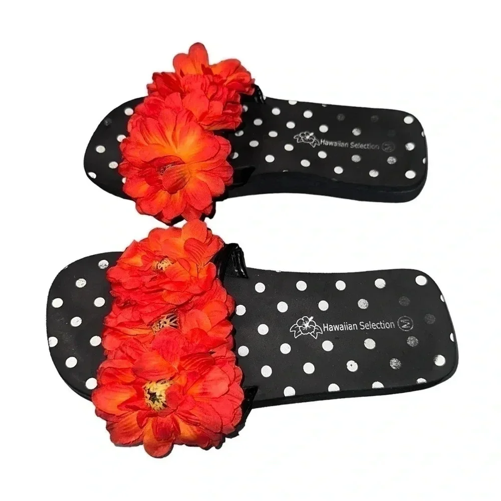 Hawaiian Selection M‎ (8-9) slip on sandal with red flowers
